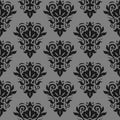 Damask seamless pattern. Decorative wallpaper. Damask trendy ornament. Black floral pattern on gray background. Vector texture. Royalty Free Stock Photo